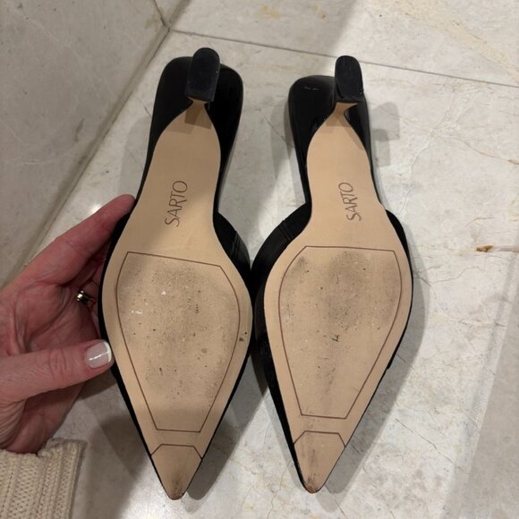 SARTO by Franco Sarto Dune pointed-toe kitten Black Leather & Suede Mules, 8M - Picture 8 of 9